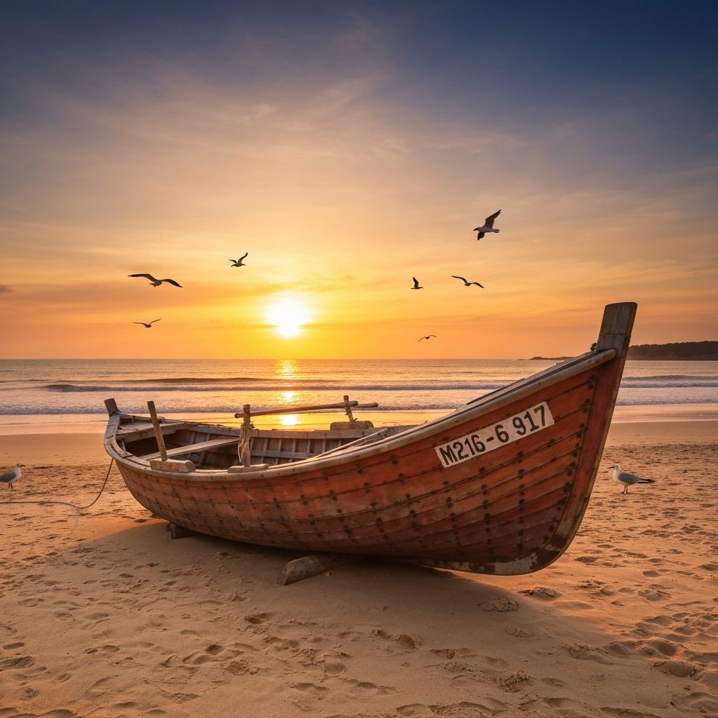 Coastal fishing boats at sunset